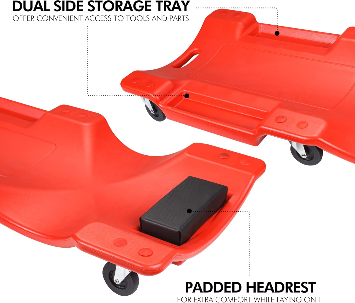 Garage creeper 40 inch loaded with tools in the moulded trays