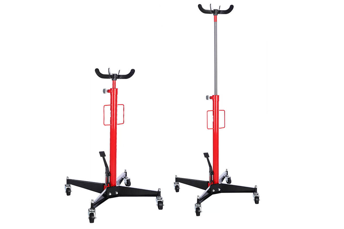 Red transmission jack extended to maximum height
