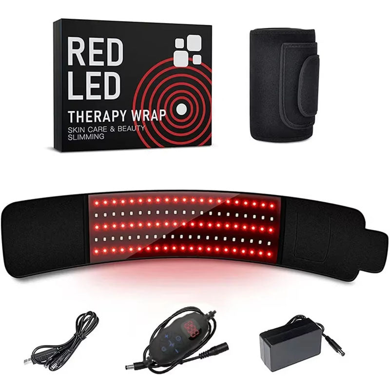 Black and blue therapy wrap with adjustable intensity controller