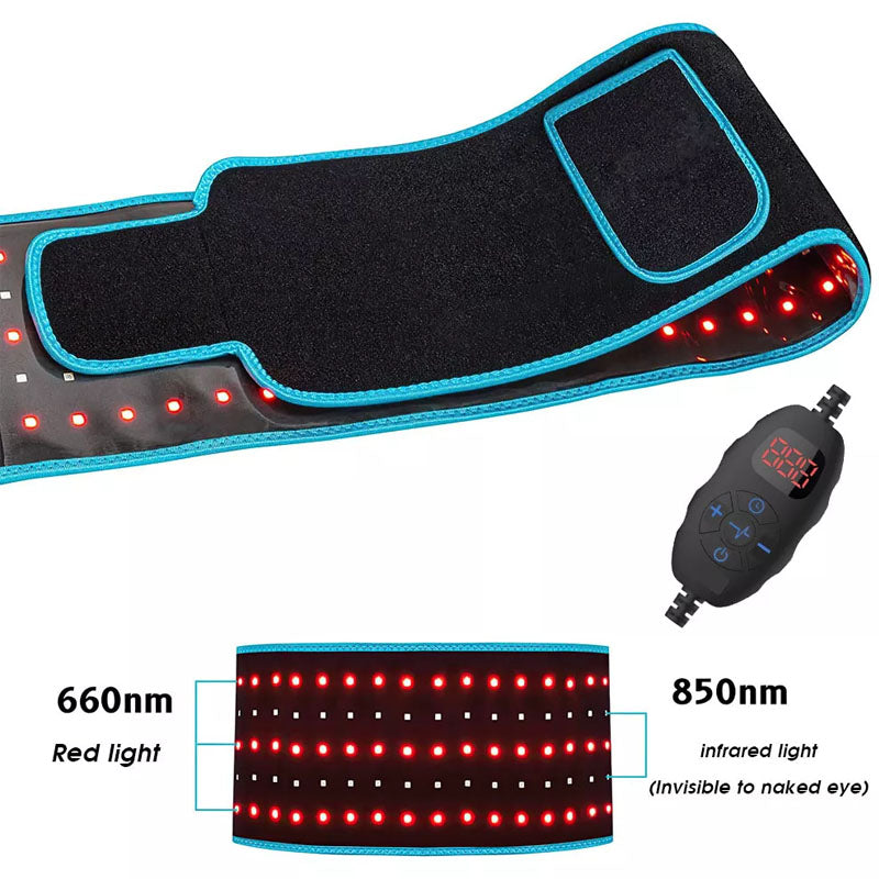 Red light therapy belt worn around waist for pain relief