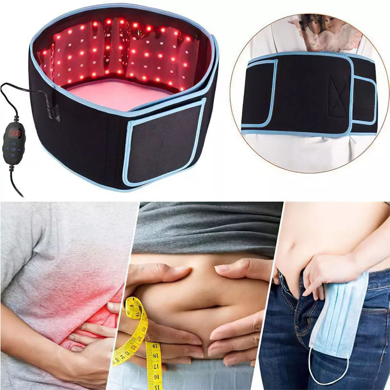 Red light therapy belt connected to power adapter and USB cable
