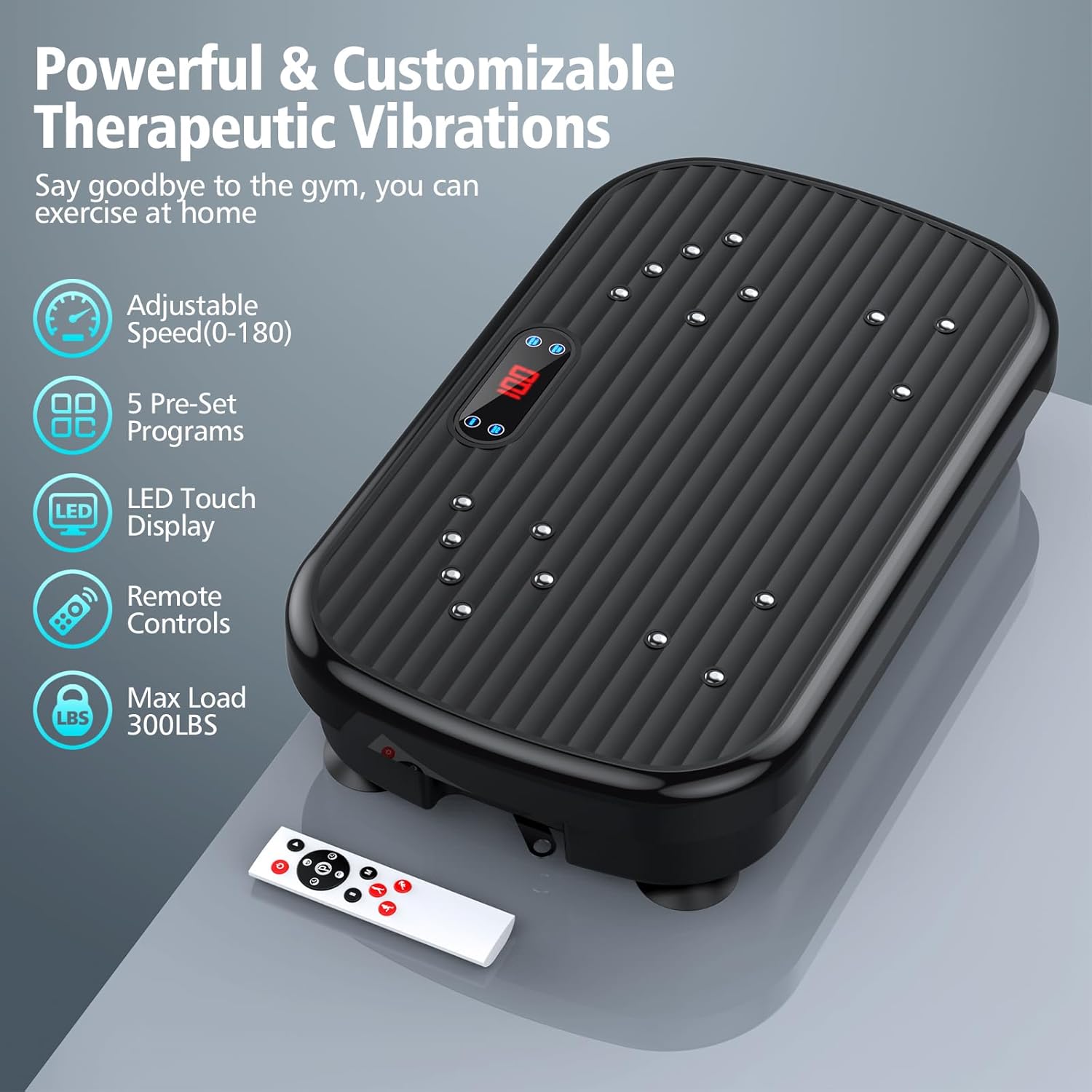 Resistance bands stretched during vibration plate exercise machine workout