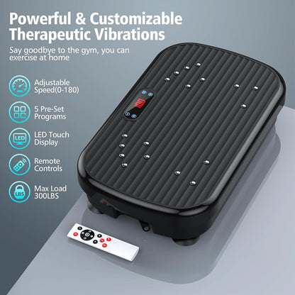 Resistance bands stretched during vibration plate exercise machine workout