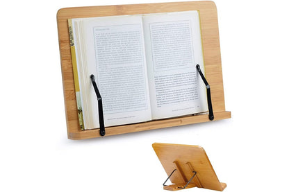Side angle of wooden book stand with adjustable angle settings