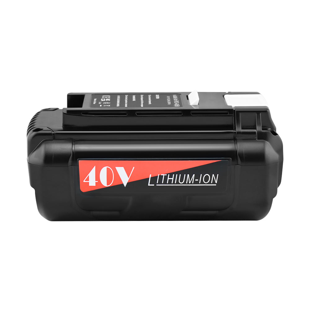 Ryobi 40V battery next to compatible charger model
