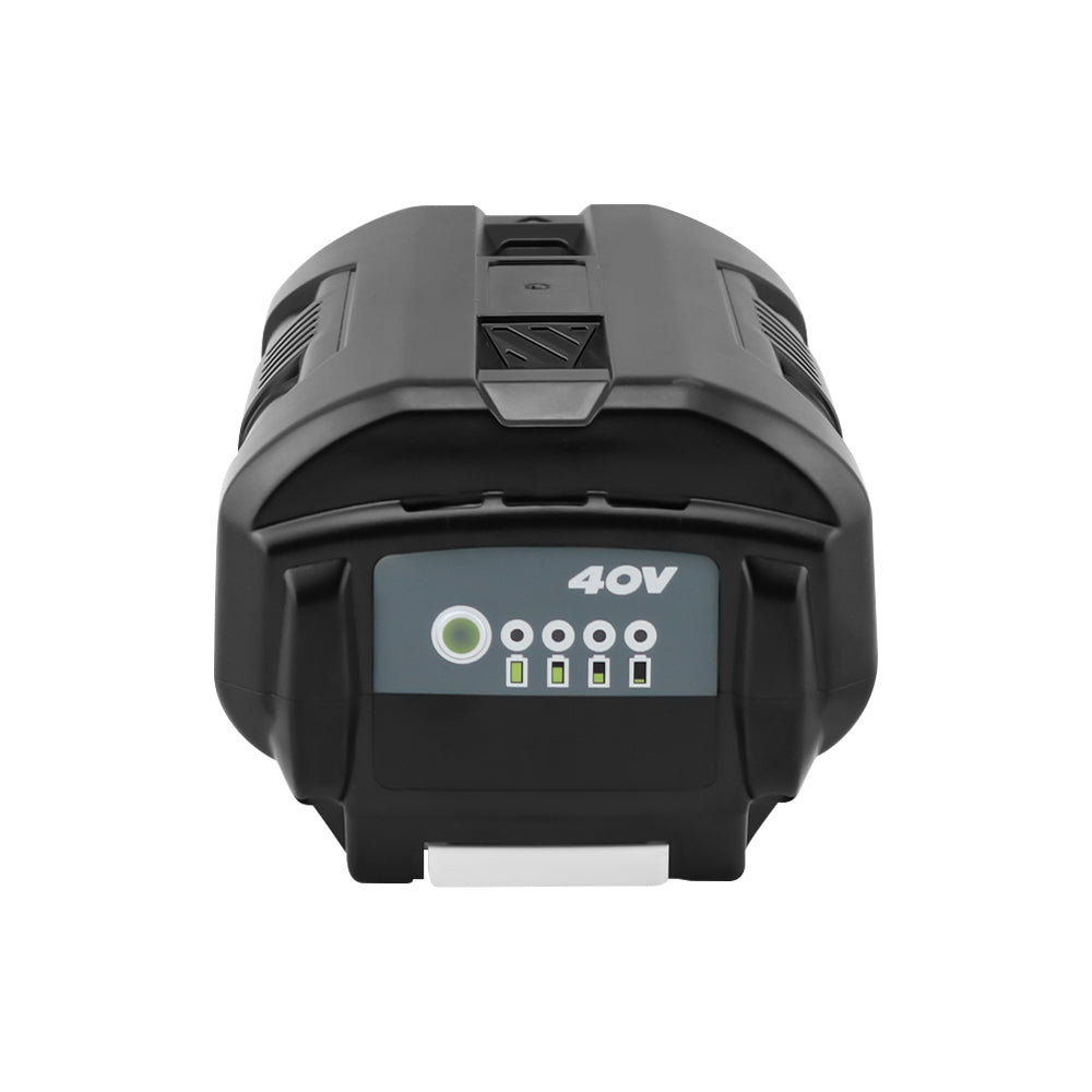 Ryobi 40V 5Ah battery with capacity label in focus