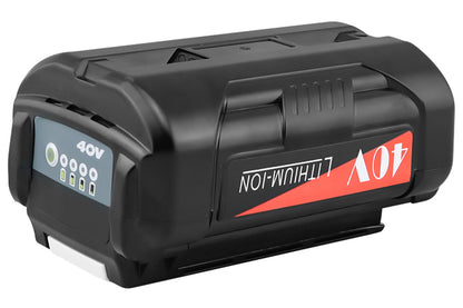 Close-up of Ryobi 40V battery casing in black plastic