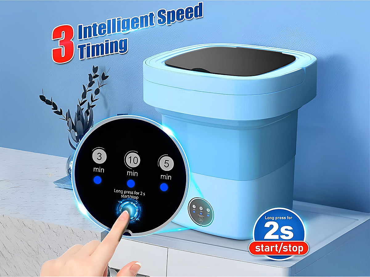 Side angle of plastic portable mini washing machine in white