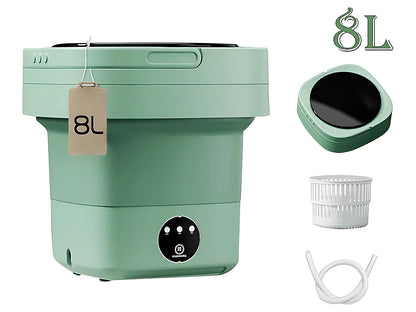 Compact 8L mini washing machine in plastic housing side angle