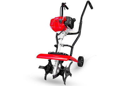 Close up of rotary hoe tiller cultivator 52CC cross type weeder attachment