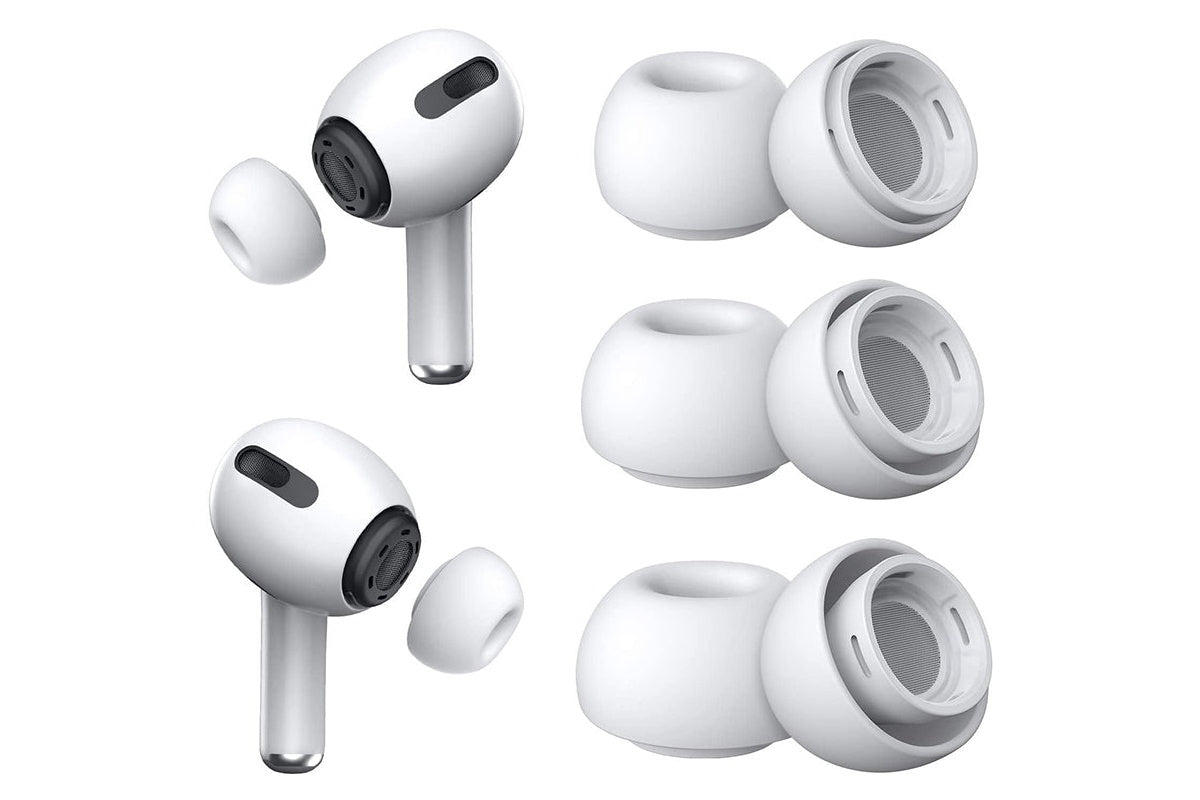 Close up of AirPods Pro ear tips with noise reduction holes visible