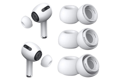 Close up of AirPods Pro ear tips with noise reduction holes visible