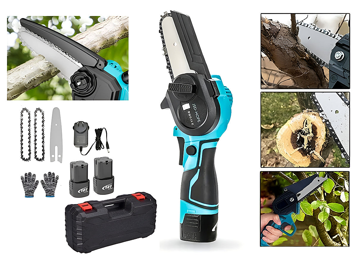 Handheld mini chain saw with rechargeable battery pack