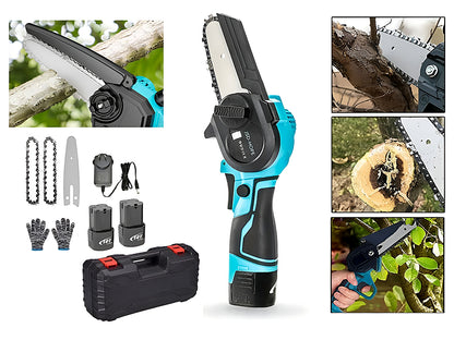 Handheld mini chain saw with rechargeable battery pack