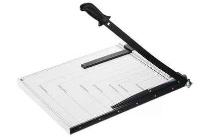 Close-up of A3 paper cutter blade with safety latch engaged