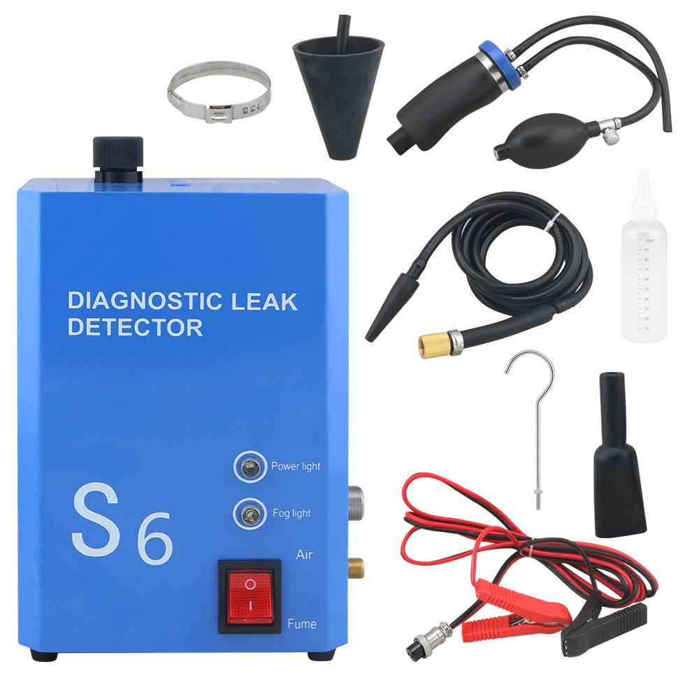 Automotive smoke leak detector in use on a motorcycle intake