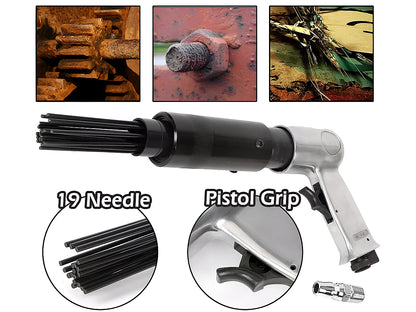 Needle scaler in use removing rust from metal surface