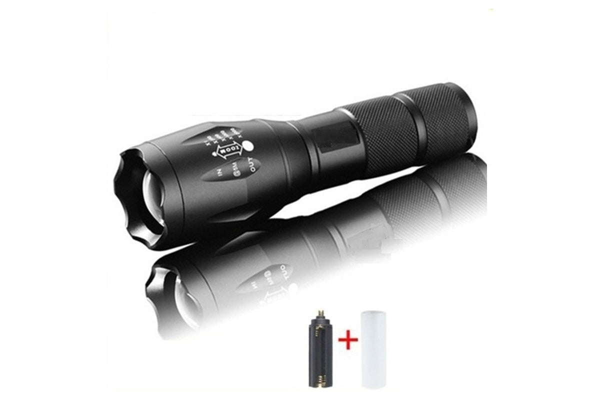 Side angle of LED torch highlighting zoomable head
