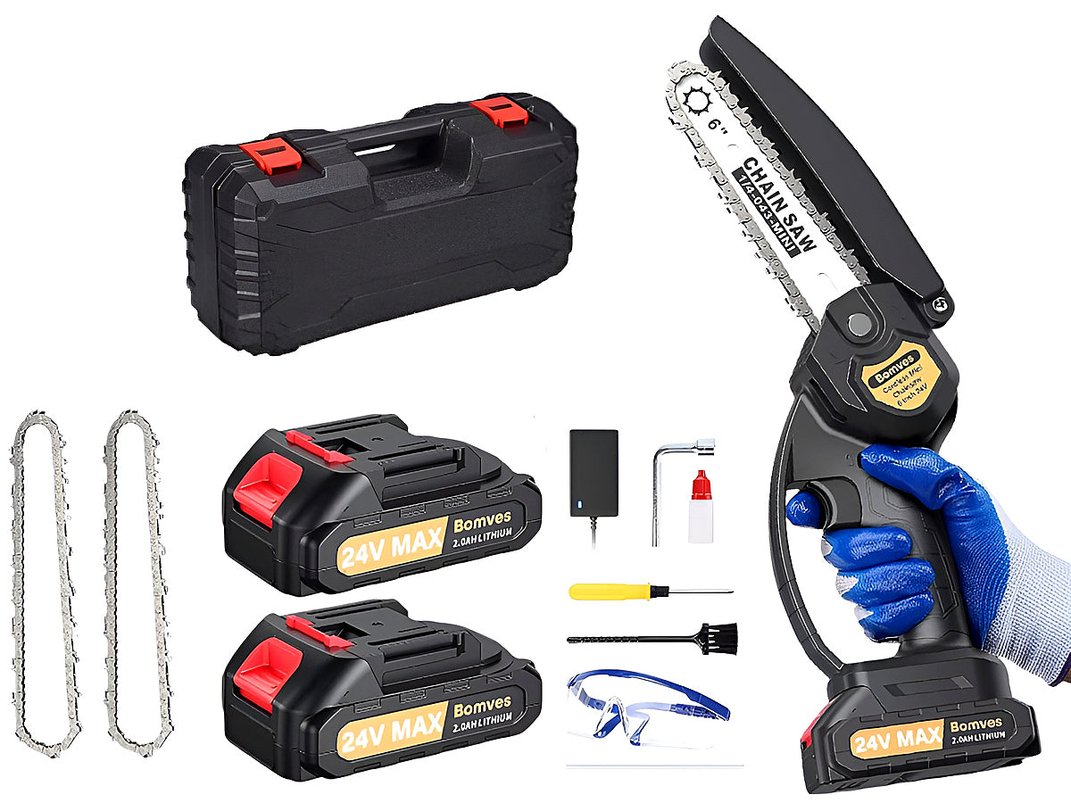 Mini chain saw cordless power chain saw handle grip detail