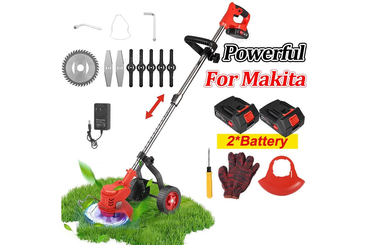 Close-up of Lawn Mower Cordless stainless steel blades for weeds