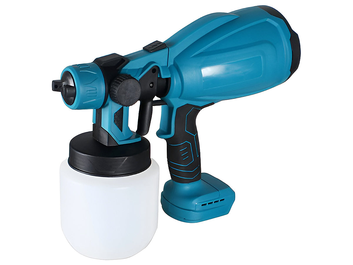 Top view of paint sprayer handle designed for Makita 18V battery