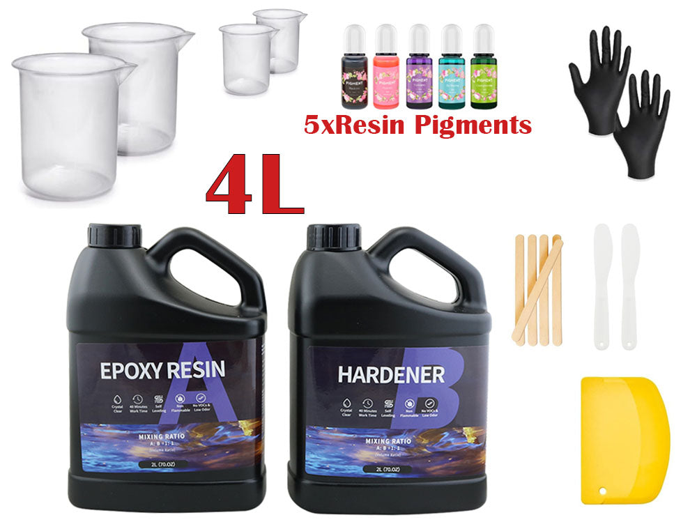 Mixing epoxy resin 1:1 kit with included resin pigments