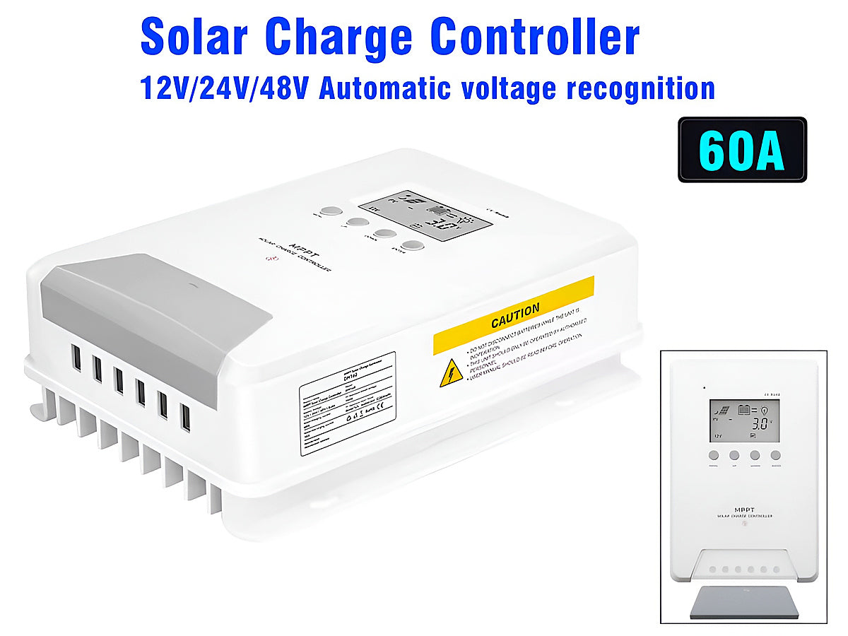 Close-up of solar controller 60A MPPT USB output ports