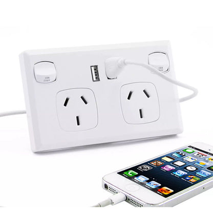 Double power point wall socket mounted on NZ home wall
