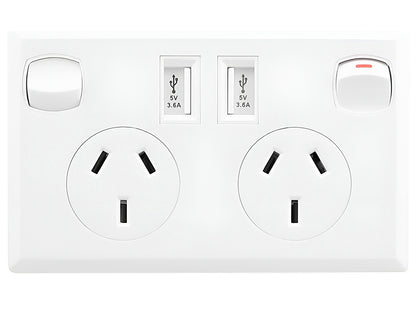 Double Power Point Wall Socket with USB