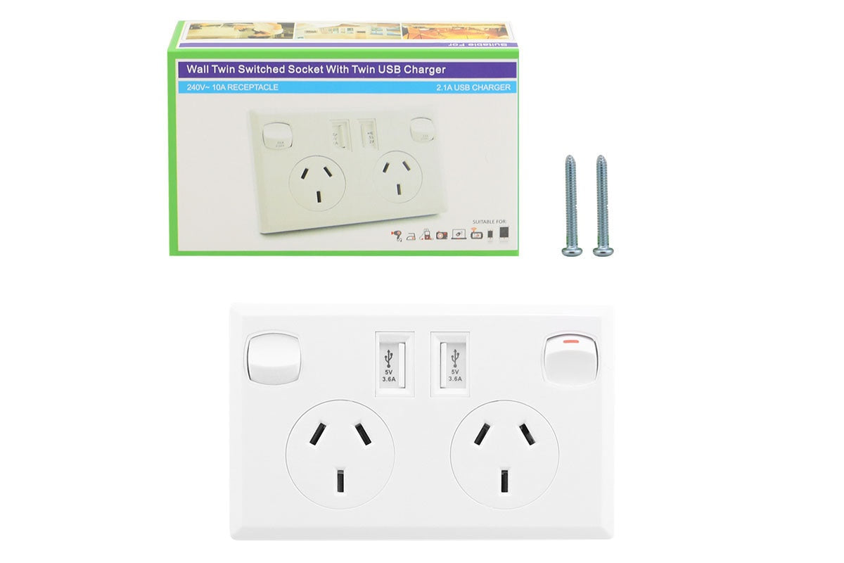 Close up of USB ports on double power point wall socket