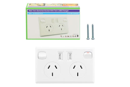 Close up of USB ports on double power point wall socket