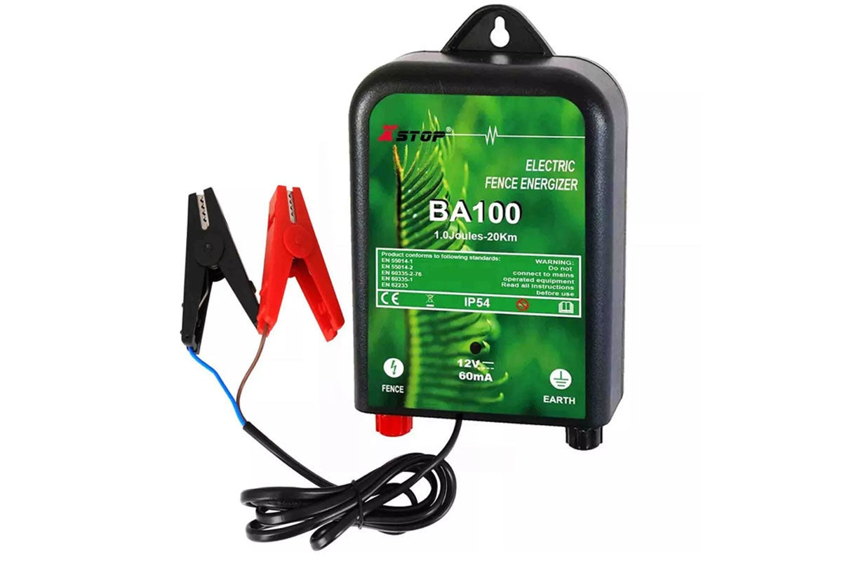 Side angle of electric fence energiser 20km with weatherproof casing