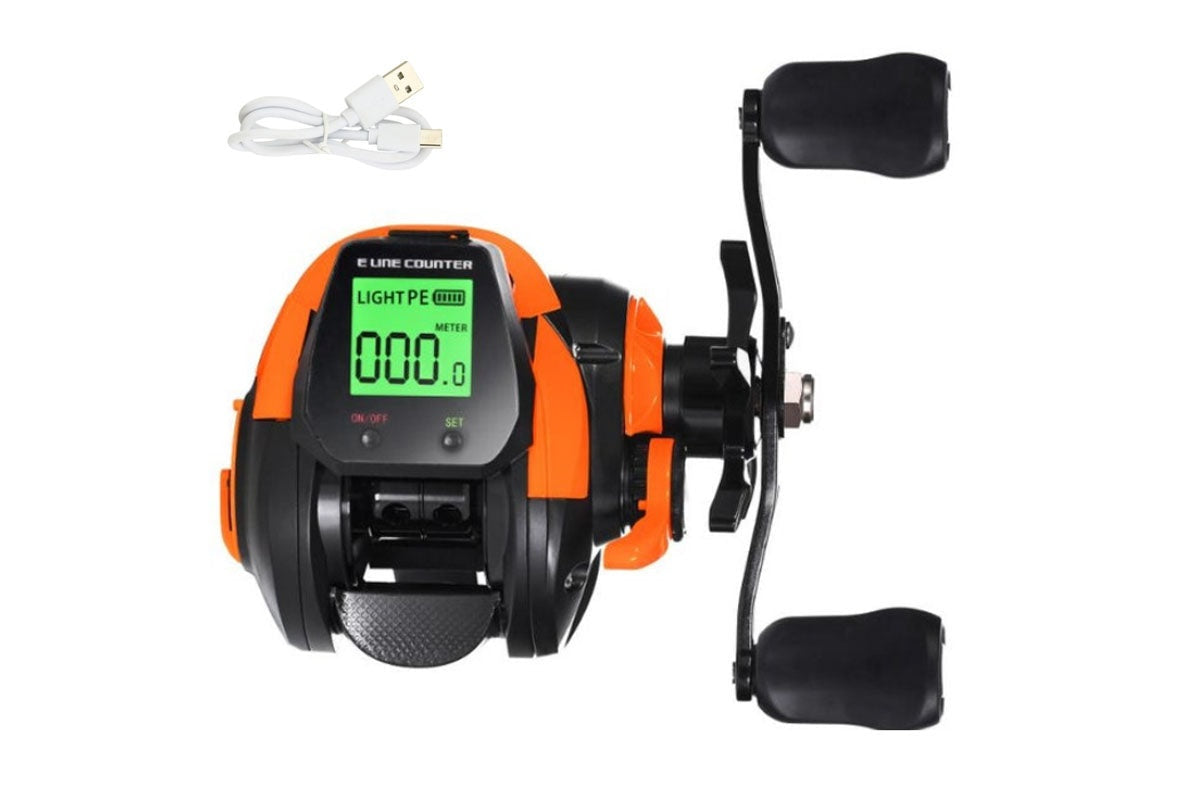 Close up of fishing reel digital display with bite alert