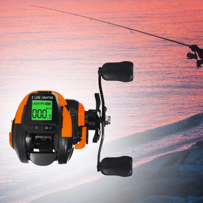 Fishing reel in use with line depth positioning visible