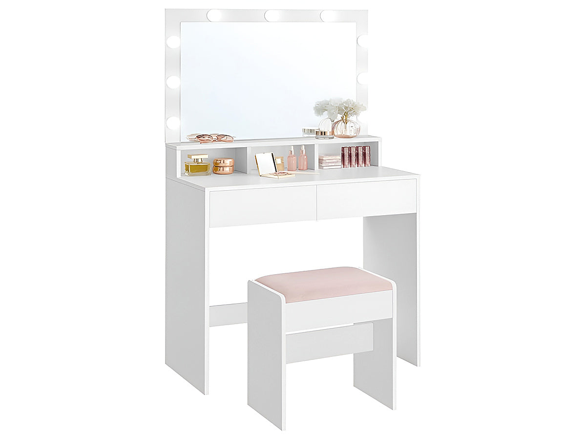 Close up of 9 dimmable LED lights on dressing table mirror