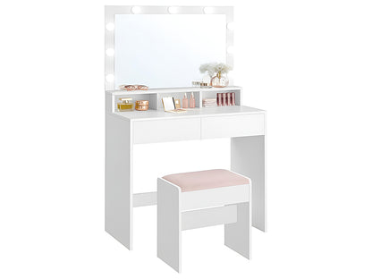 Ziva Dressing Table with Drawers and Lighted Mirror and Stool