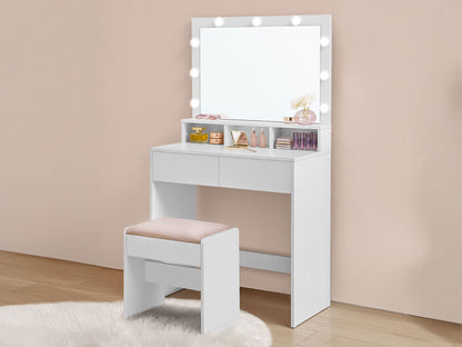 Ziva Dressing Table with Drawers and Lighted Mirror and Stool