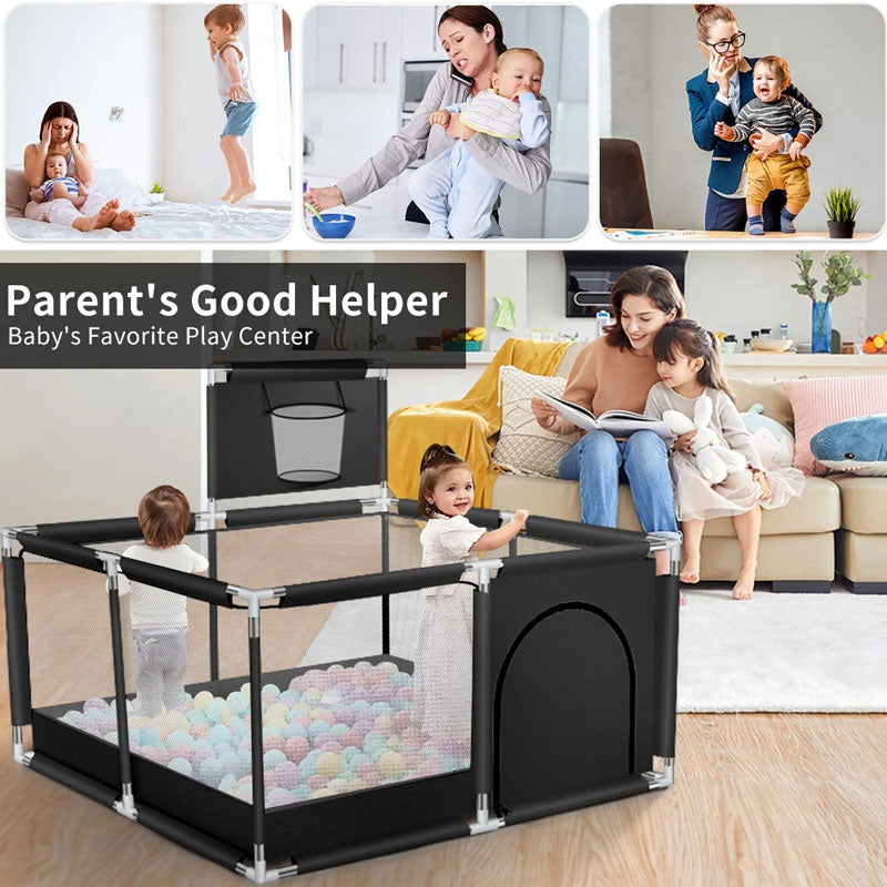 Playpen fence door for easy crawling access