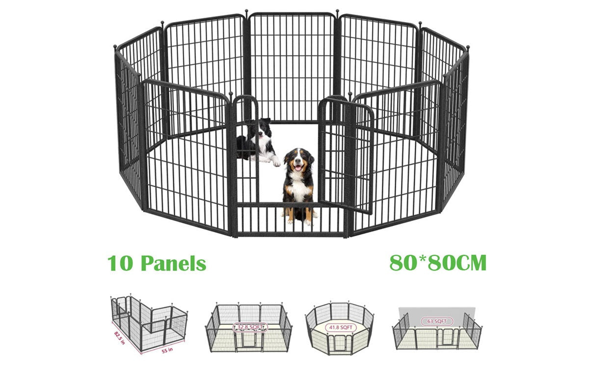 Close up of dog play pen metal wire construction