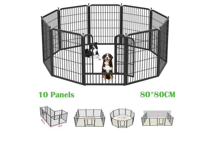 Close up of dog play pen metal wire construction