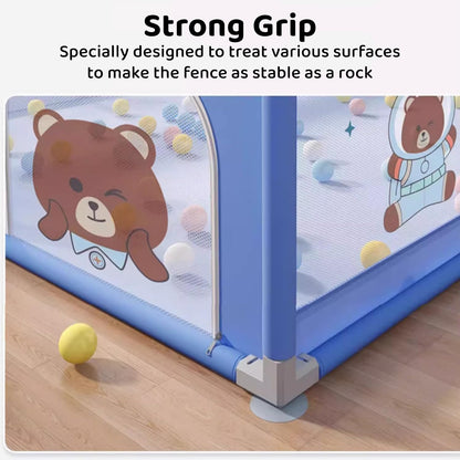 Portable playpen fence gate with soft fabric cover detail
