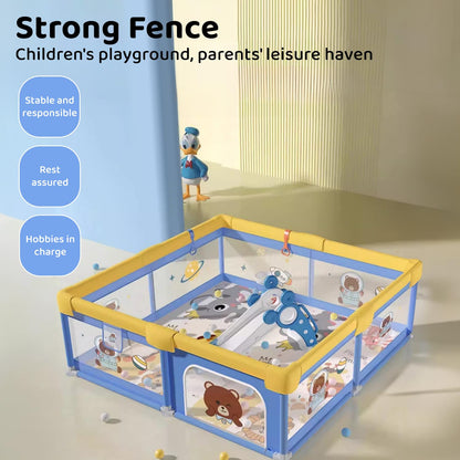 Baby playpen fence gate with included bag of balls inside