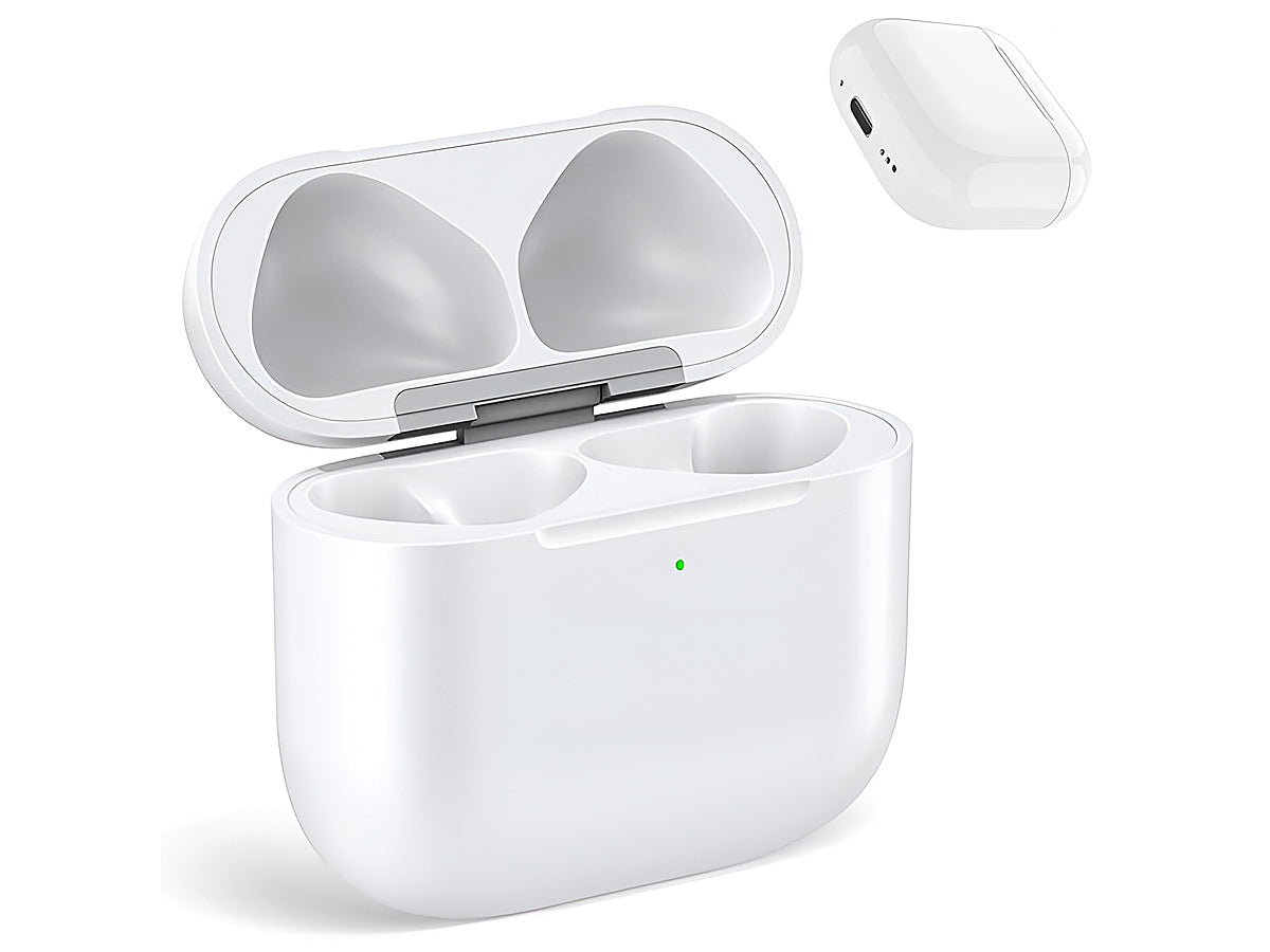 Side angle of AirPods 4 charging case showing USB-C port