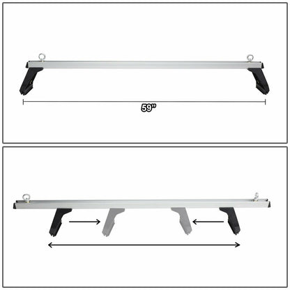 Metal legs of car roof rack cross bar providing 150mm height