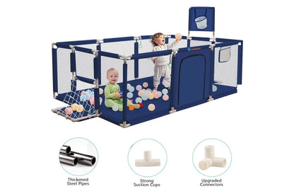 Close up of stainless steel pipe frame on playpen fence