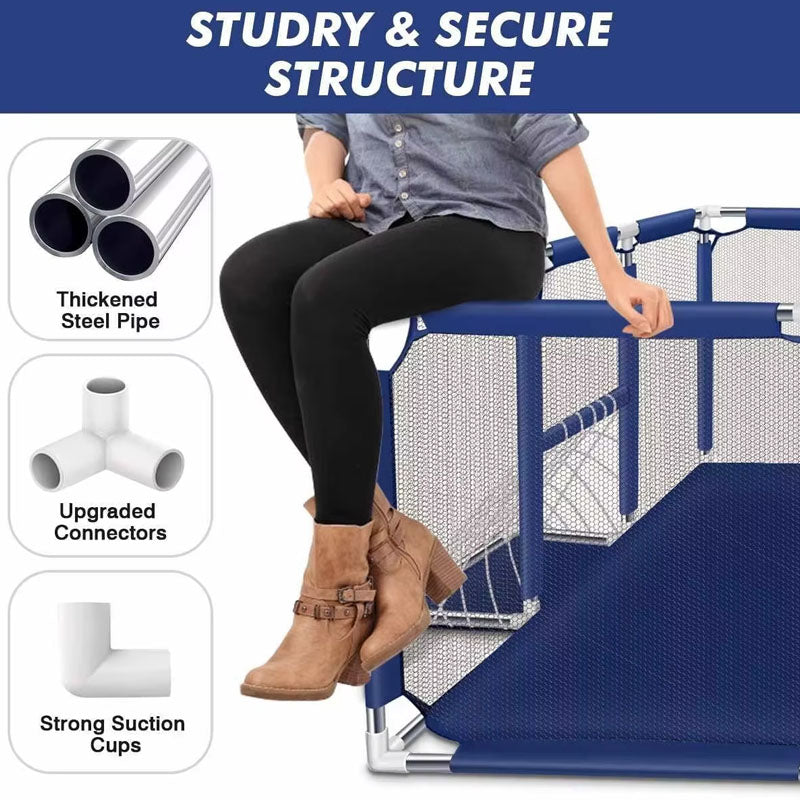 Basketball hoop attached to portable playpen fence