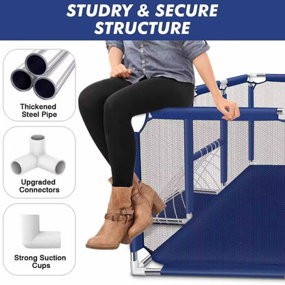 Basketball hoop attached to portable playpen fence