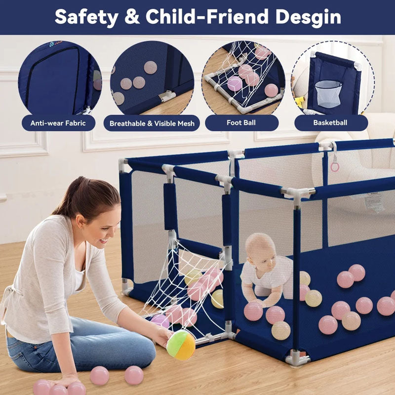 Football net feature on portable playpen fence