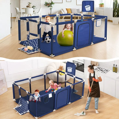 Portable playpen fence with oxford cloth material detail