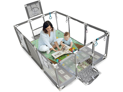 Portable playpen fence gate corner joint with plastic connector detail
